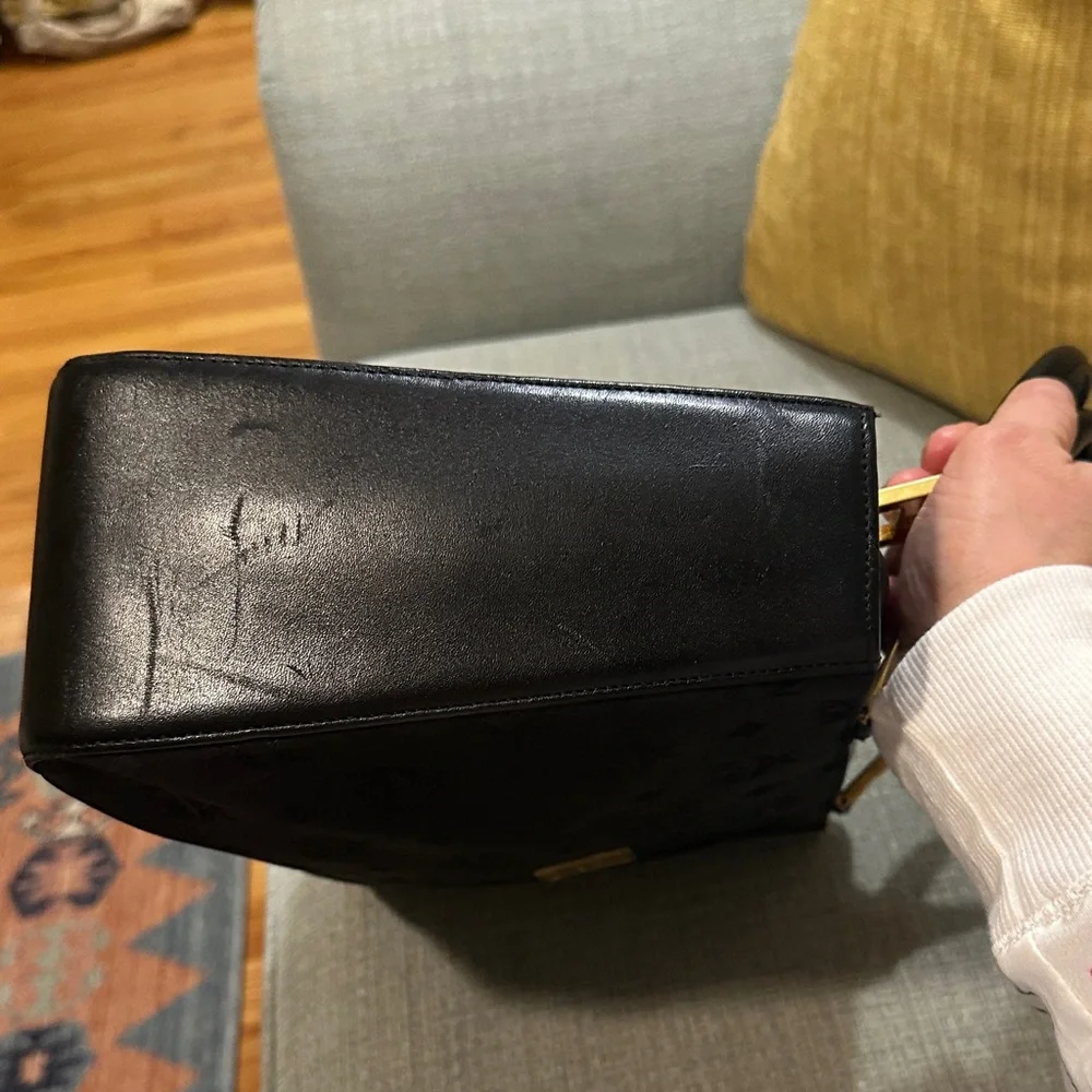 MCM Black Leather hand bag with Gold Accents. Made in Germany